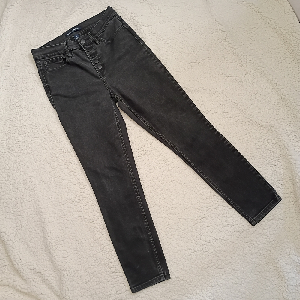 Calvin Klein High Rise Button Fly Black Skinny Jeans - Picture 2 of 6